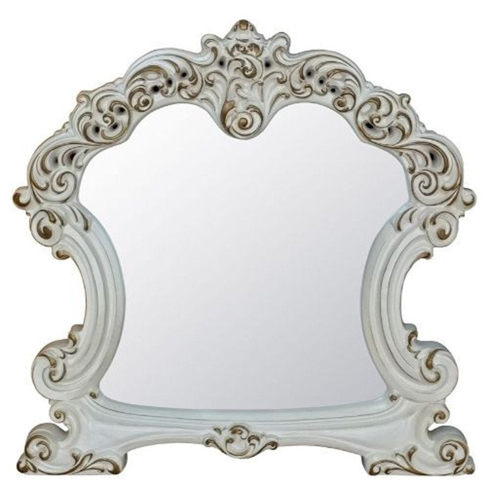 White Abstract Wood Framed Mounted Dresser Mirror - 45-inch