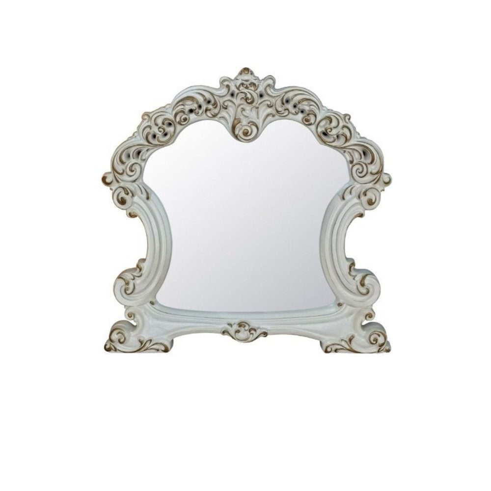White Abstract Wood Framed Mounted Dresser Mirror - 45-inch