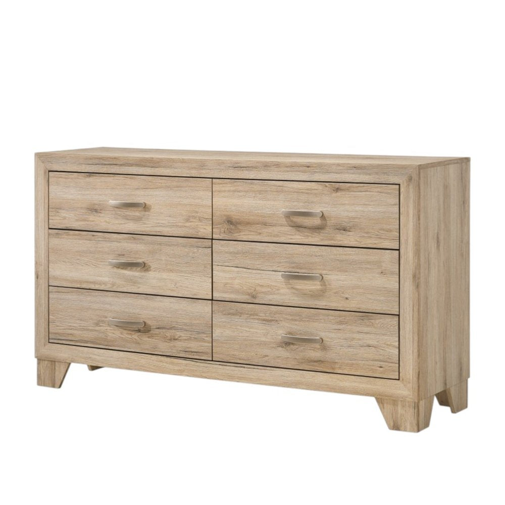 Natural Brown Manufactured Wood Six Drawer Double Dresser - 59-inch