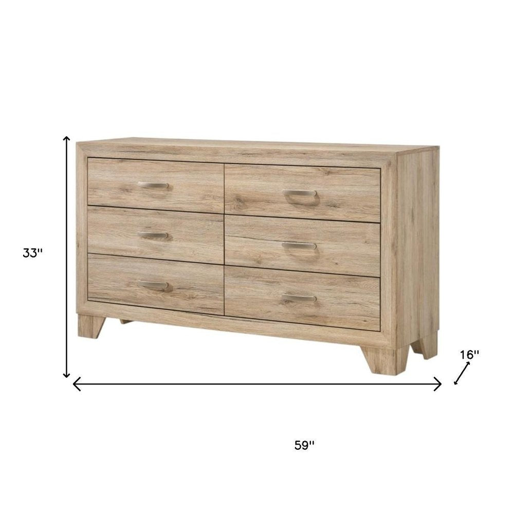 Natural Brown Manufactured Wood Six Drawer Double Dresser - 59-inch
