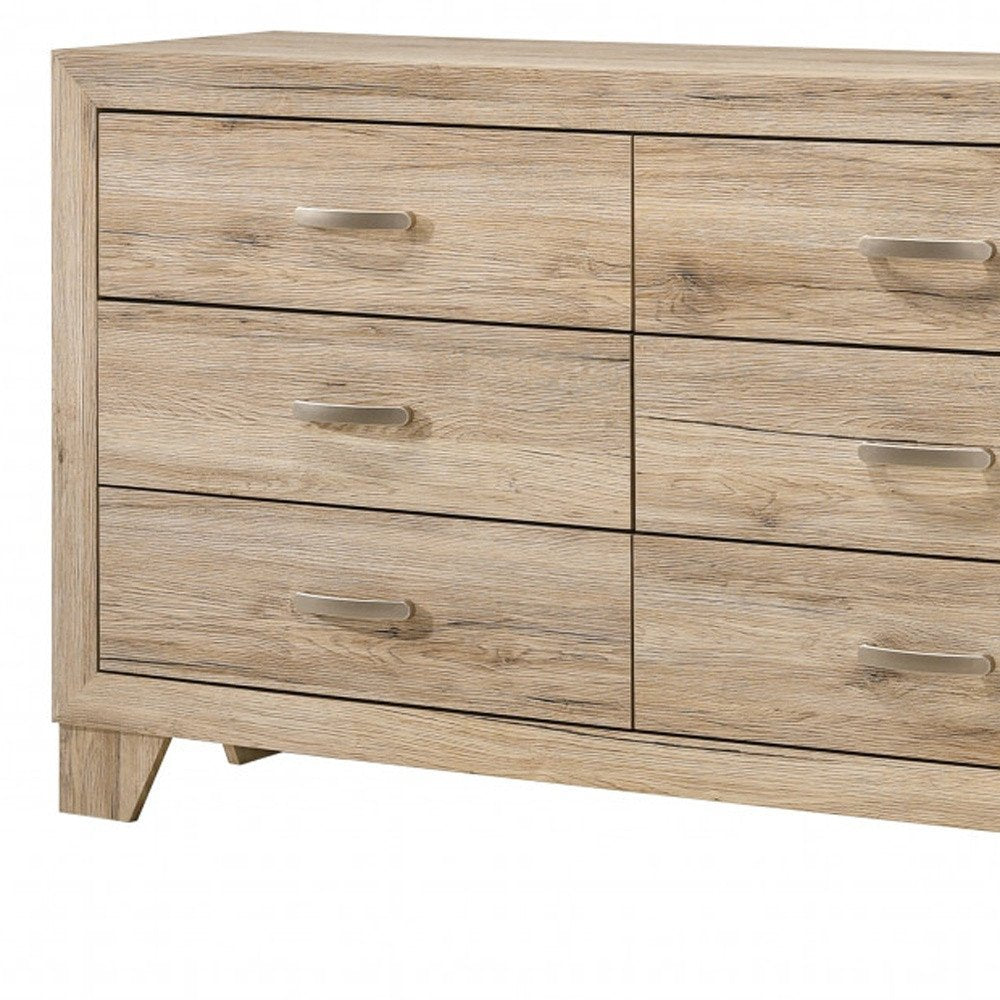 Natural Brown Manufactured Wood Six Drawer Double Dresser - 59-inch