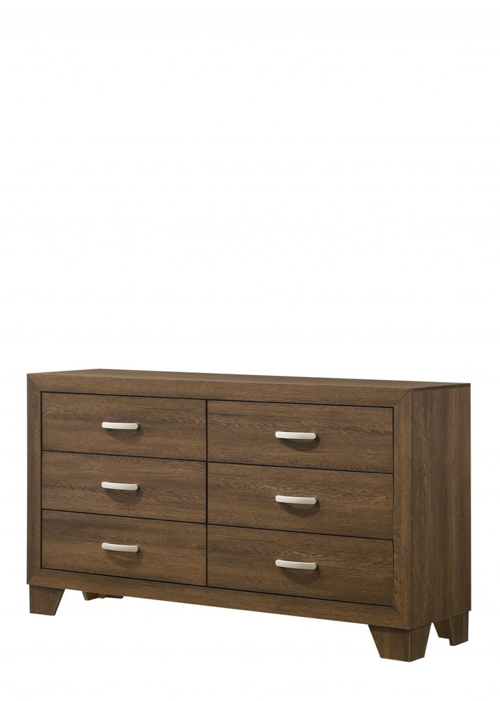 Natural Brown Manufactured Wood Six Drawer Double Dresser - 59-inch