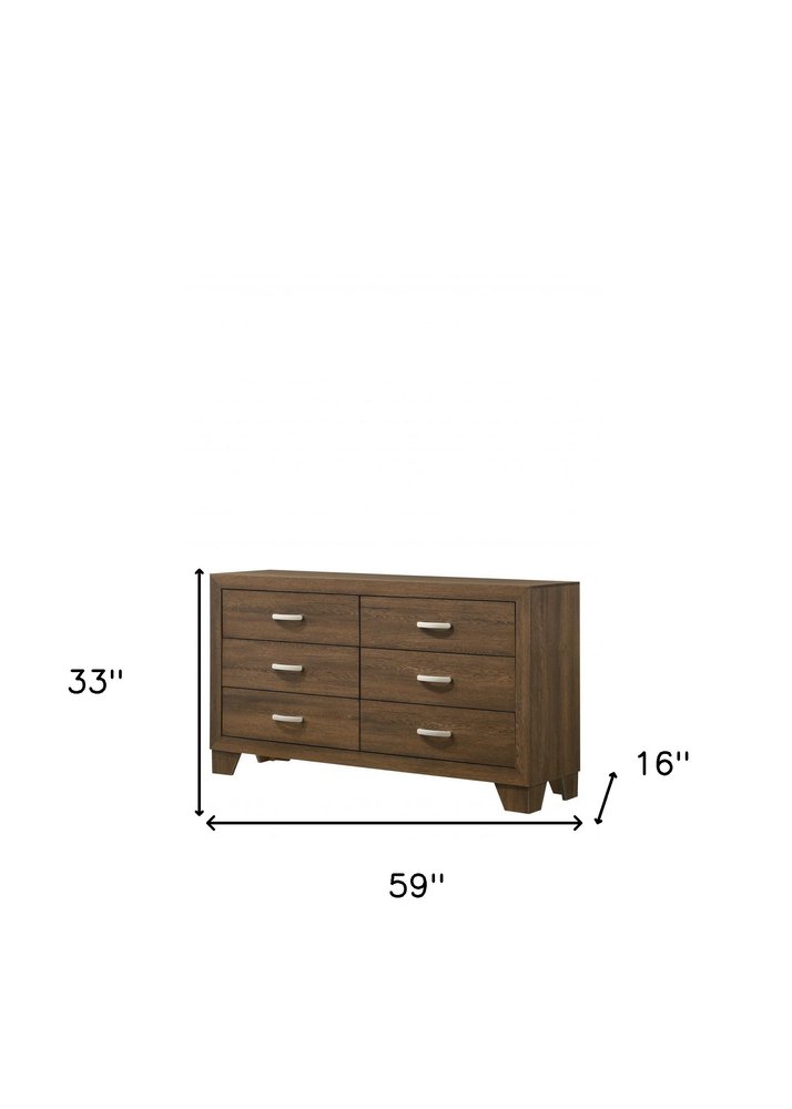 Natural Brown Manufactured Wood Six Drawer Double Dresser - 59-inch