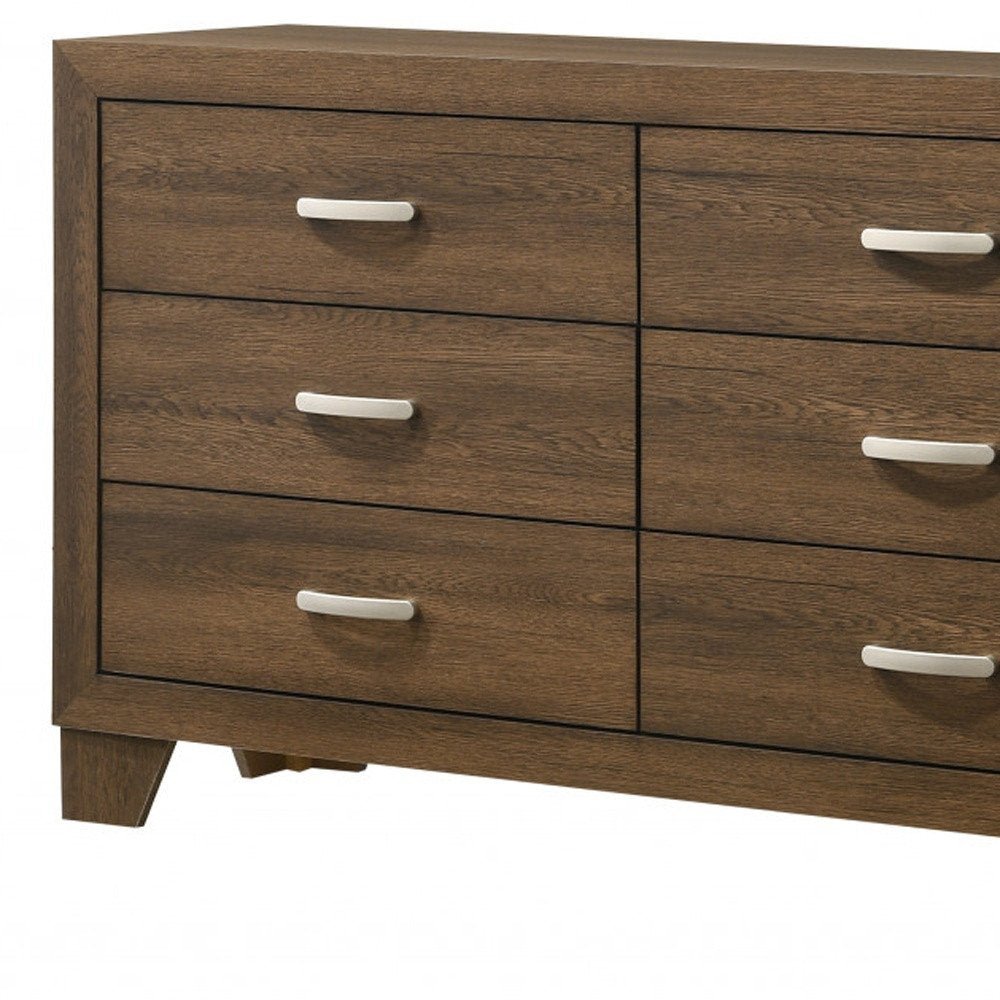 Natural Brown Manufactured Wood Six Drawer Double Dresser - 59-inch