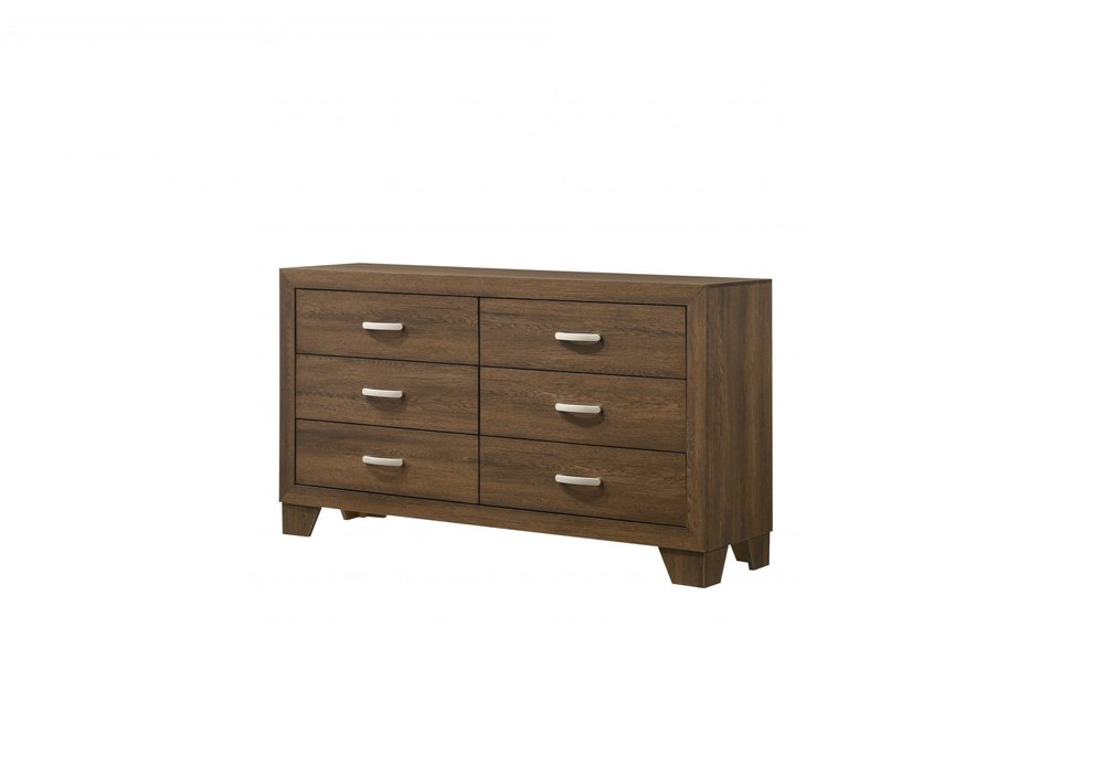 Natural Brown Manufactured Wood Six Drawer Double Dresser - 59-inch