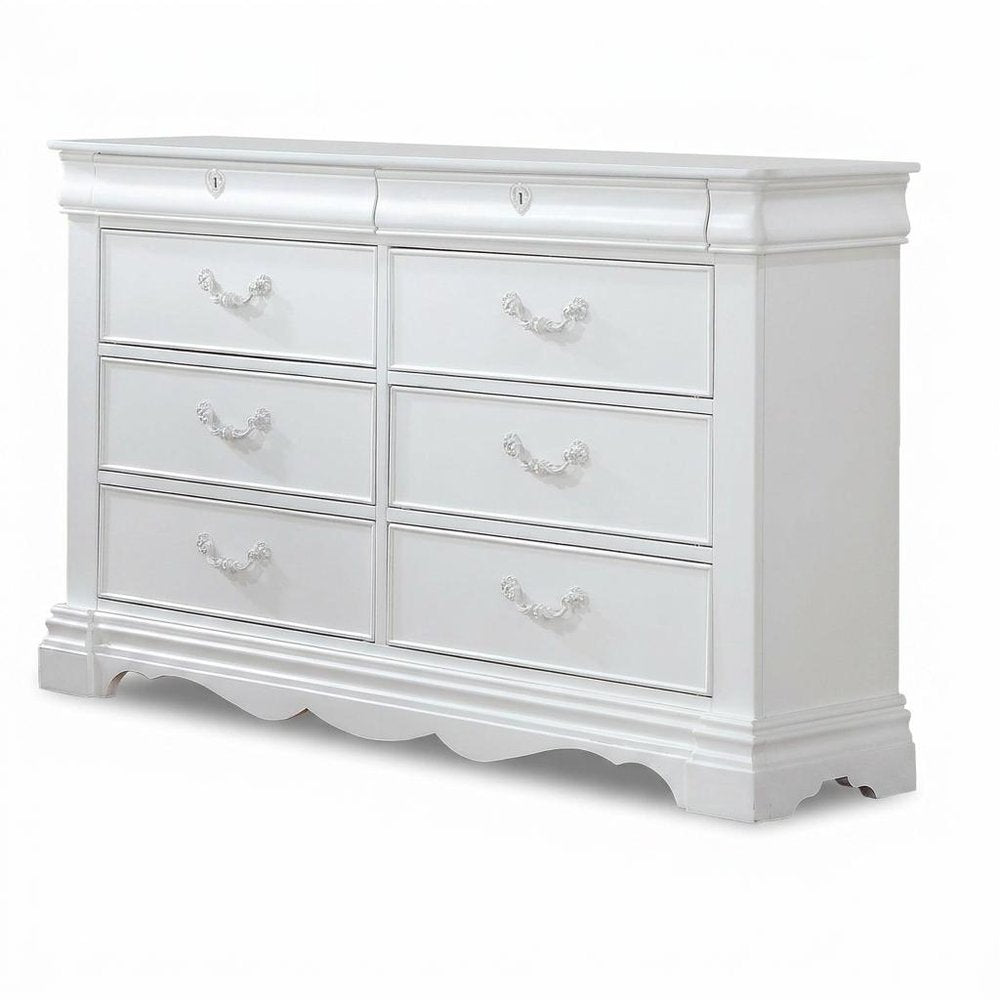 White Solid Wood Eight Drawer Double Dresser - 56-inch