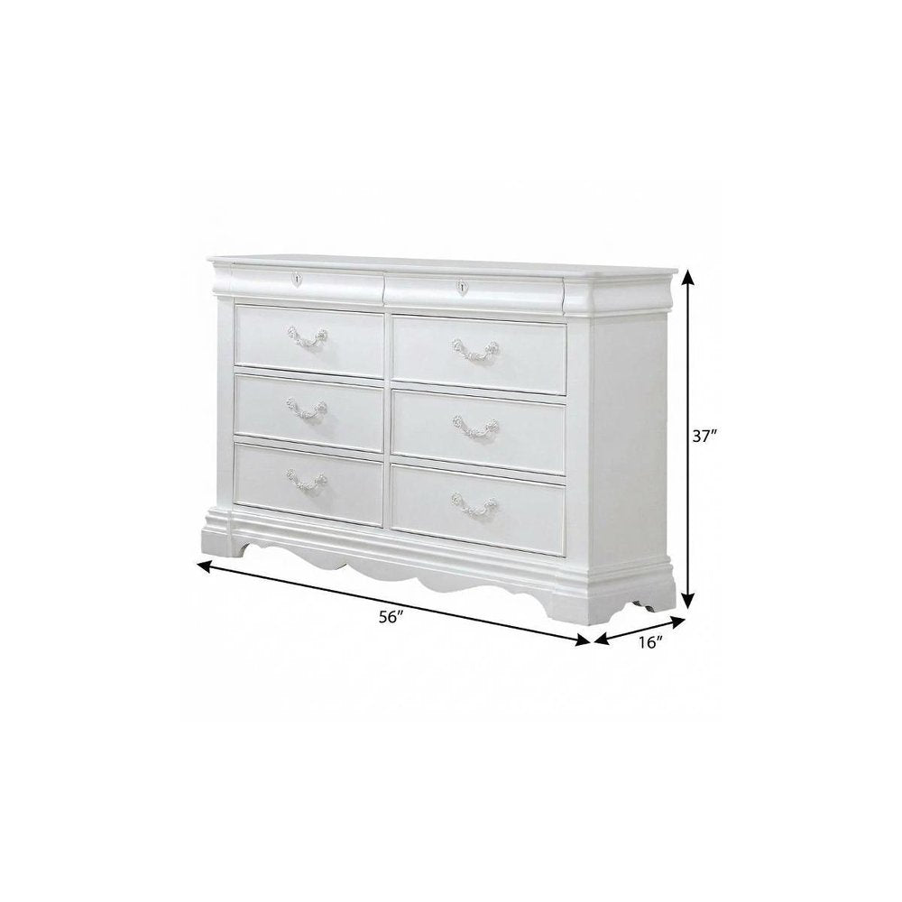 White Solid Wood Eight Drawer Double Dresser - 56-inch