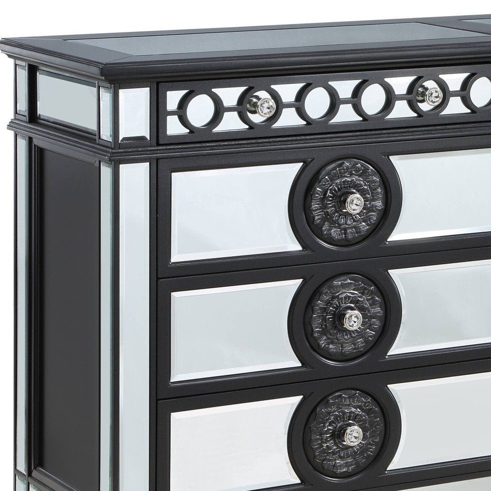 Black and Silver Solid and Manufactured Wood Mirrored Eight Drawer Double Dresser