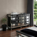 Black and Silver Solid and Manufactured Wood Mirrored Eight Drawer Double Dresser