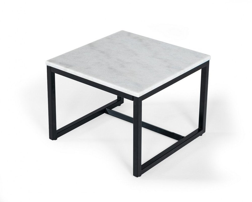 Black and White Stone and Metal Square End Table - 15-inch