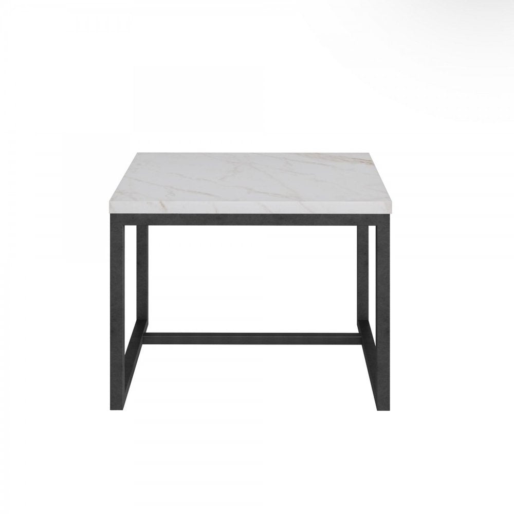 Black and White Stone and Metal Square End Table - 15-inch