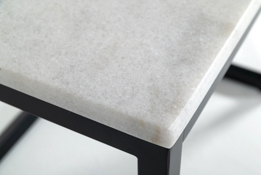 Black and White Stone and Metal Square End Table - 15-inch