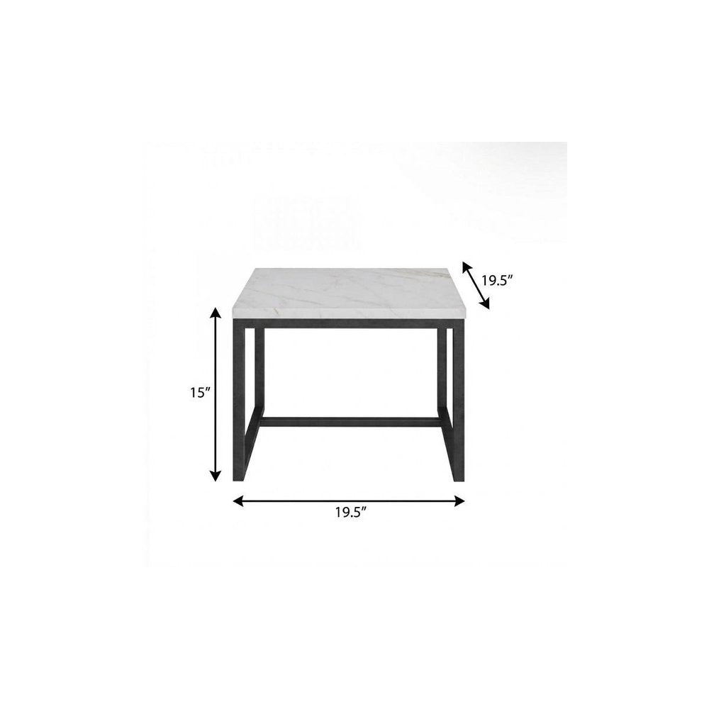 Black and White Stone and Metal Square End Table - 15-inch