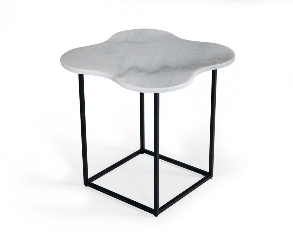 Black and White Marble Free Form End Table - 15-inch