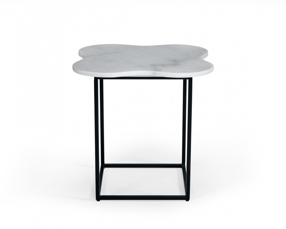 Black and White Marble Free Form End Table - 15-inch