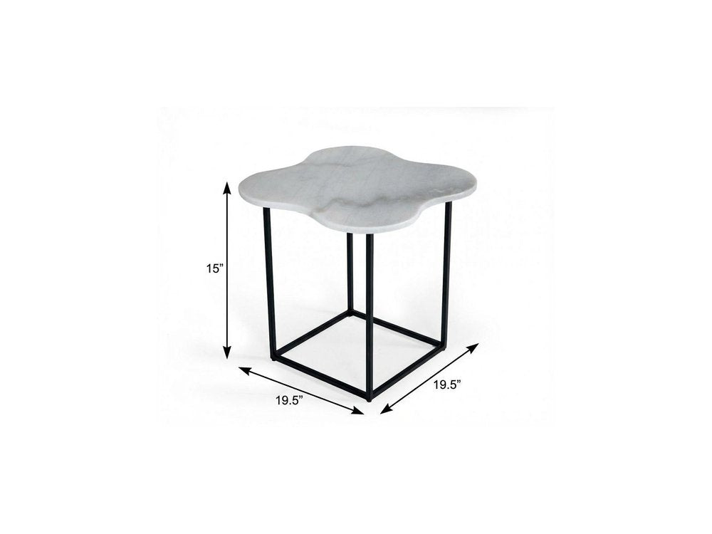 Black and White Marble Free Form End Table - 15-inch