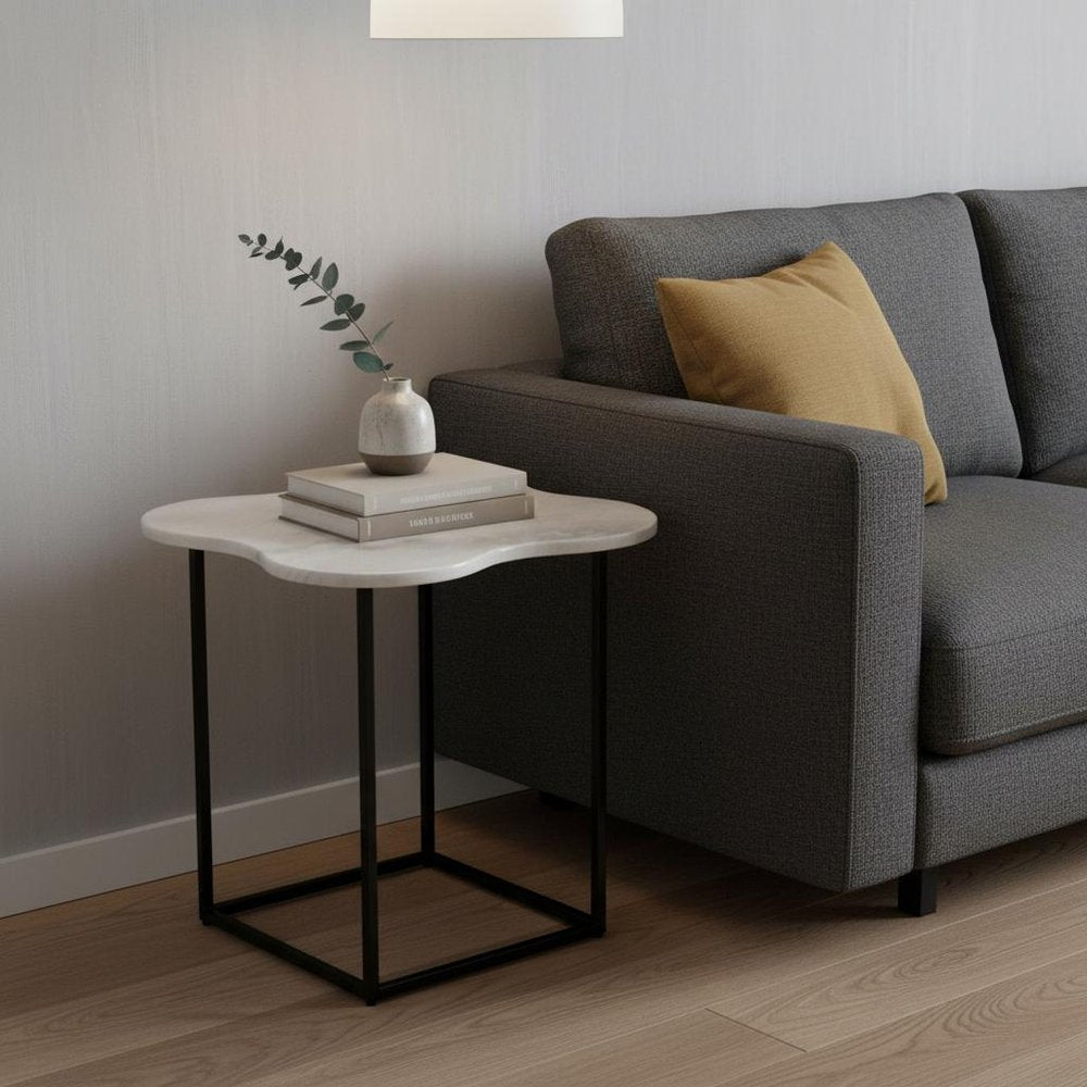Black and White Marble Free Form End Table - 15-inch