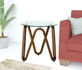Walnut and Clear Glass Solid Wood Ribbon Base Round End Table - 20-inch