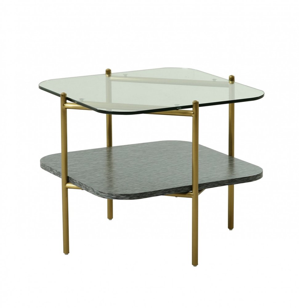 Gold and Clear Glass and Metal Square End Table with Shelf - 20-inch