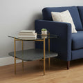 Gold and Clear Glass and Metal Square End Table with Shelf - 20-inch