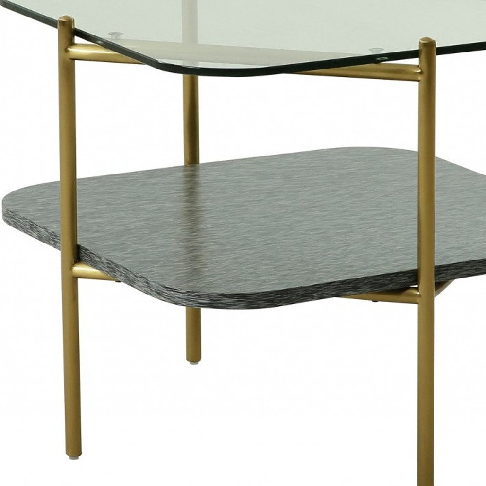 Gold and Clear Glass and Metal Square End Table with Shelf - 20-inch