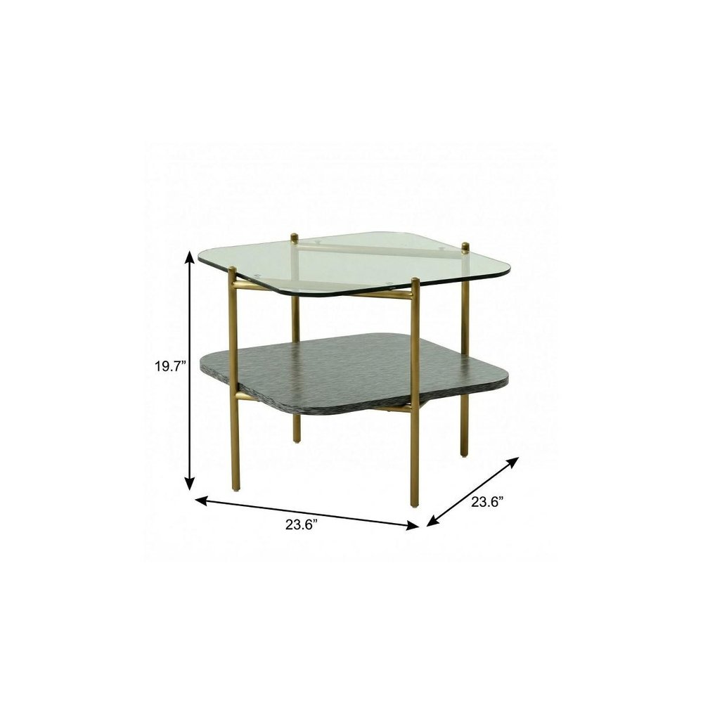 Gold and Clear Glass and Metal Square End Table with Shelf - 20-inch