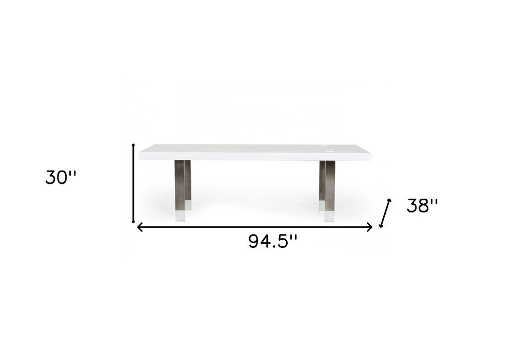 White and Gray Stainless Steel Dining Table - 95-inch