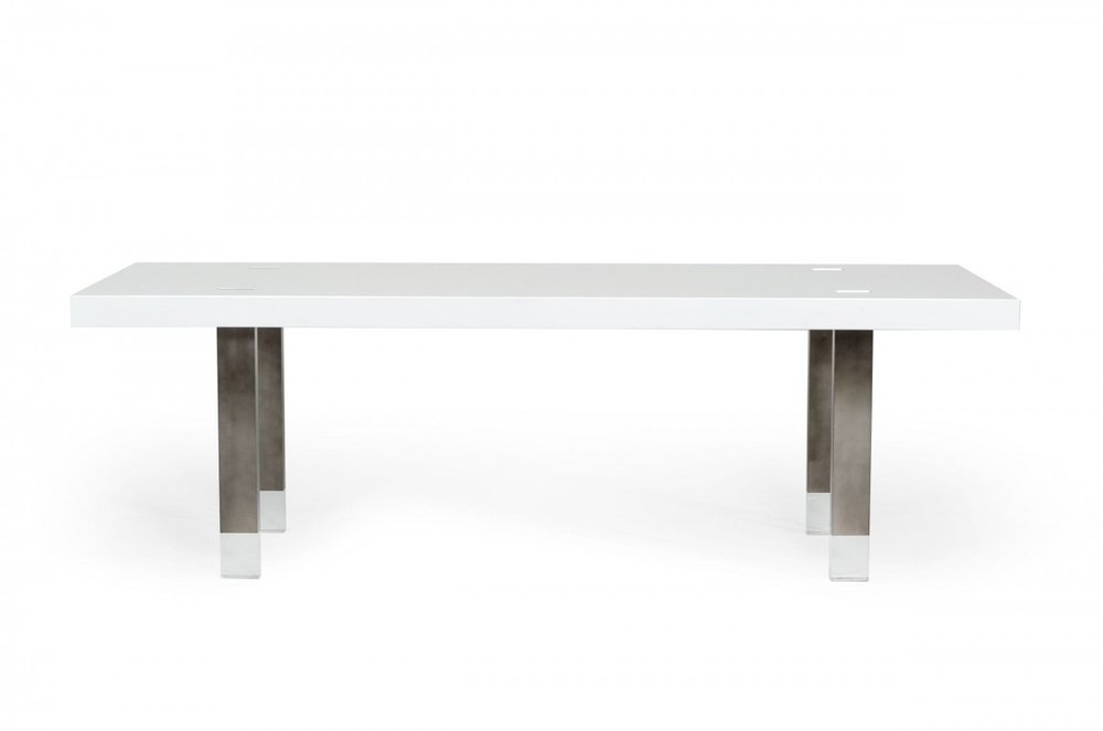 White and Gray Stainless Steel Dining Table - 95-inch