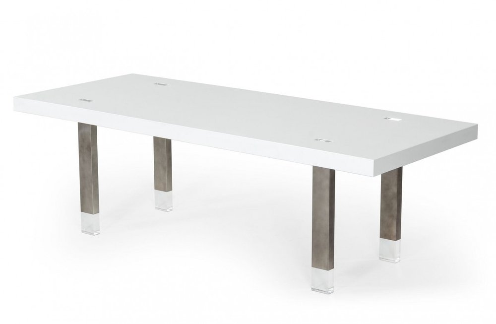 White and Gray Stainless Steel Dining Table - 95-inch
