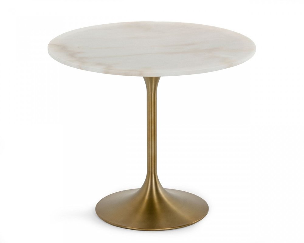 White and Gold Rounded Marble and Metal Dining Table - 35-inch