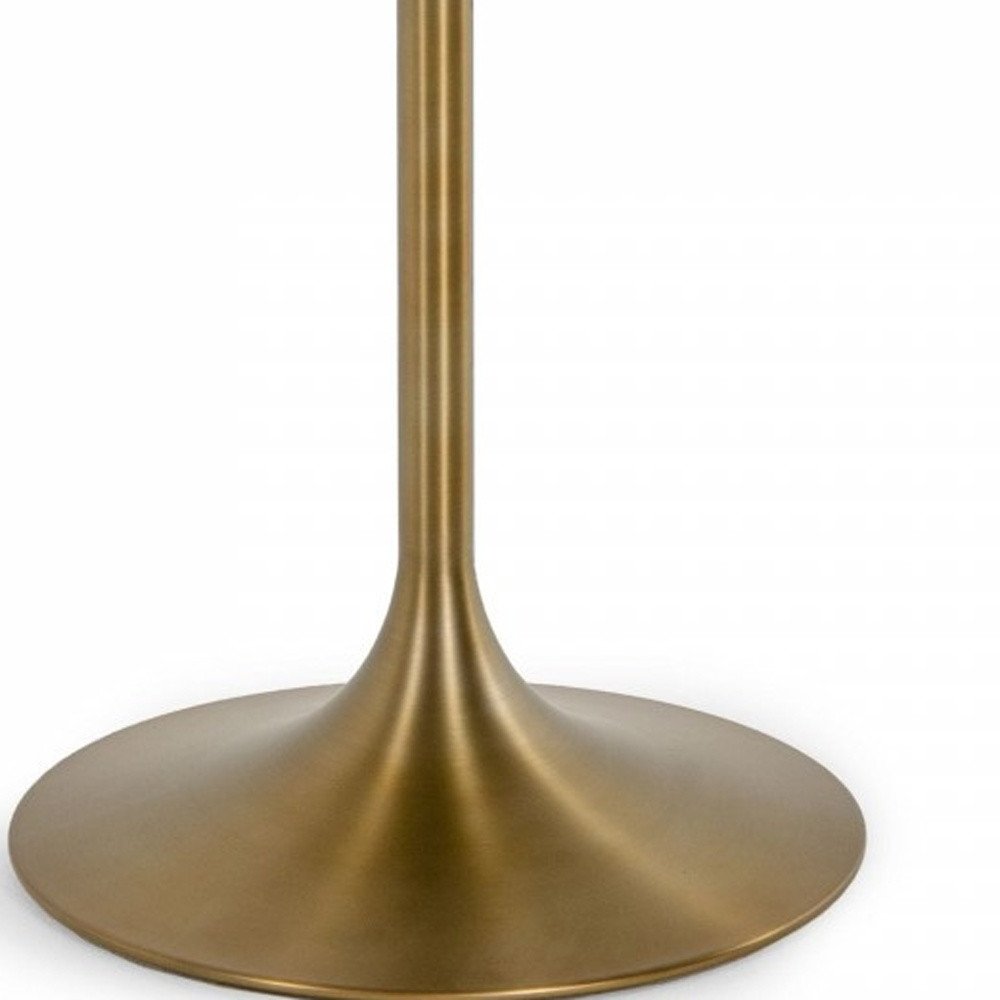 White and Gold Rounded Marble and Metal Dining Table - 35-inch