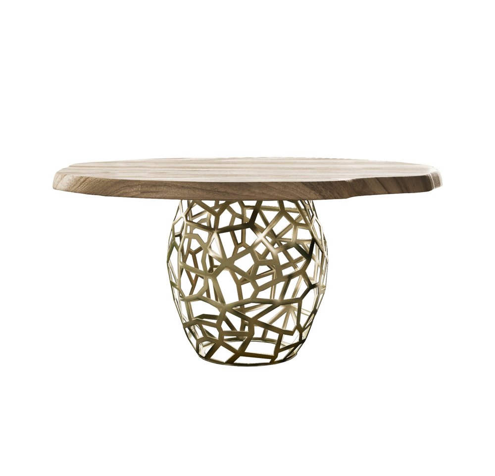 Acacia Live Edge Rounded Solid Wood and Brass Dining Table - 47-inch