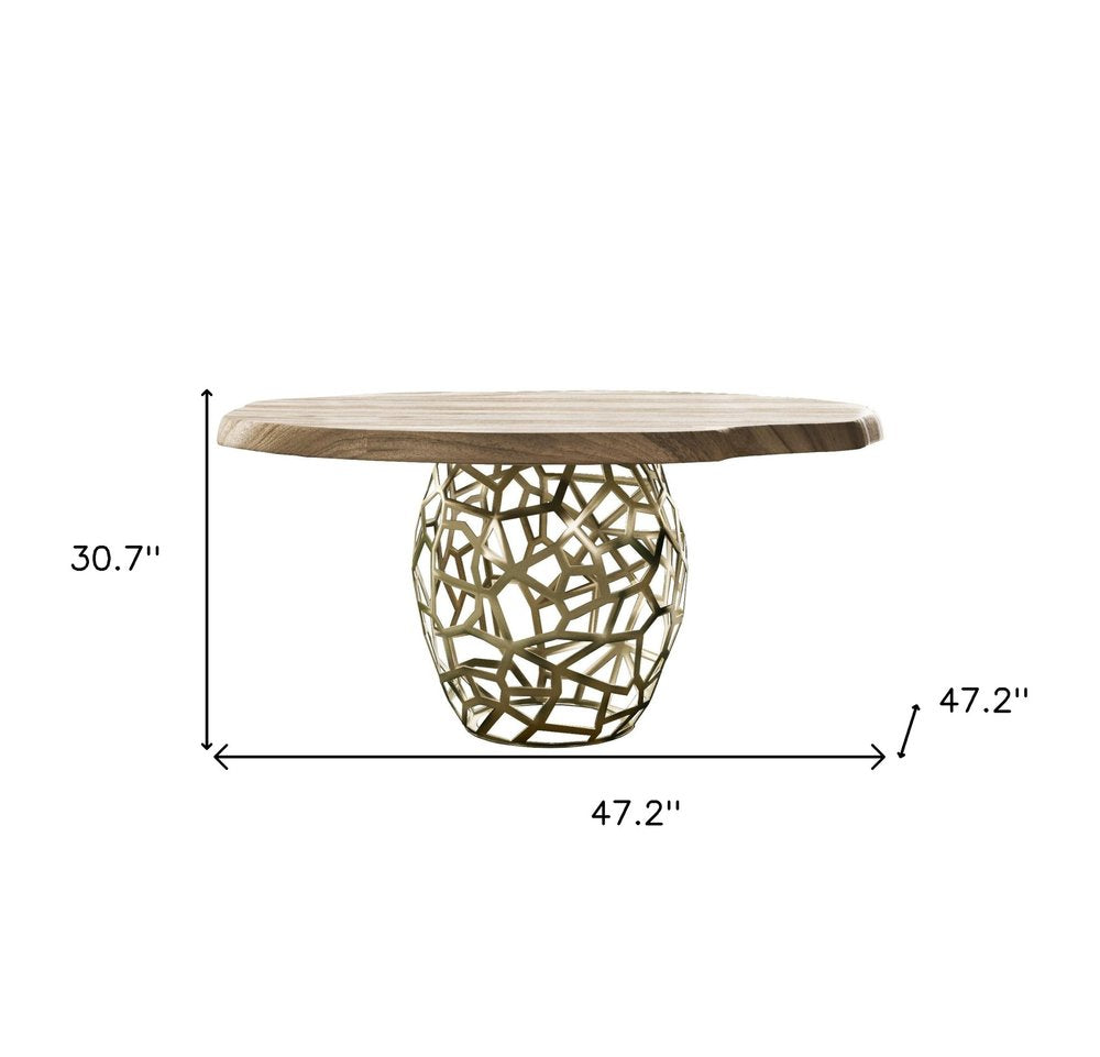 Acacia Live Edge Rounded Solid Wood and Brass Dining Table - 47-inch
