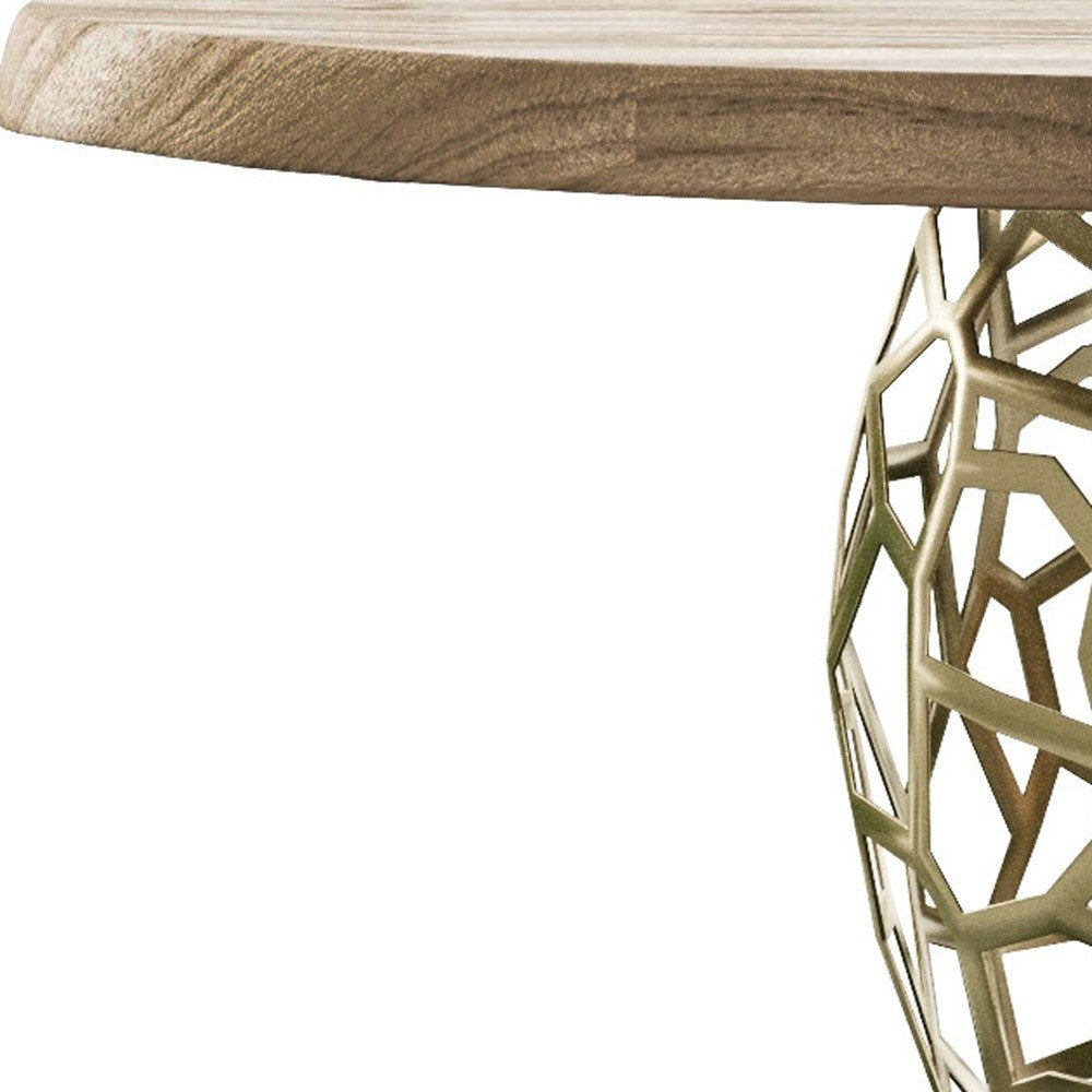 Acacia Live Edge Rounded Solid Wood and Brass Dining Table - 47-inch