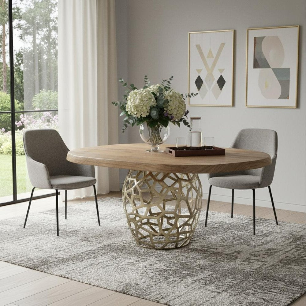 Acacia Live Edge Rounded Solid Wood and Brass Dining Table - 47-inch