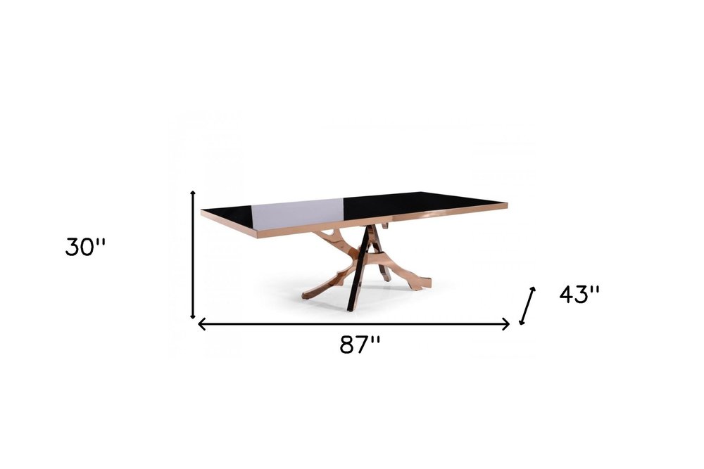 Black and Gold Glass and Stainless Steel Pedestal Base Dining Table - 87-inch