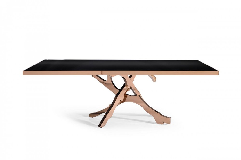 Black and Gold Glass and Stainless Steel Pedestal Base Dining Table - 87-inch