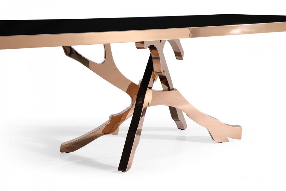 Black and Gold Glass and Stainless Steel Pedestal Base Dining Table - 87-inch