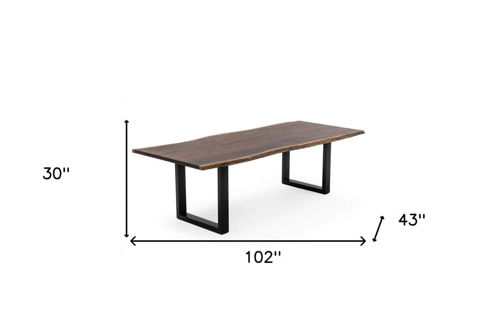 Brown and Black Solid Wood and Metal Sled Base Dining Table - 102-inch
