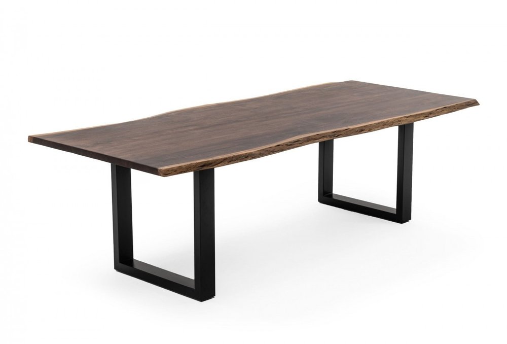 Brown and Black Solid Wood and Metal Sled Base Dining Table - 102-inch