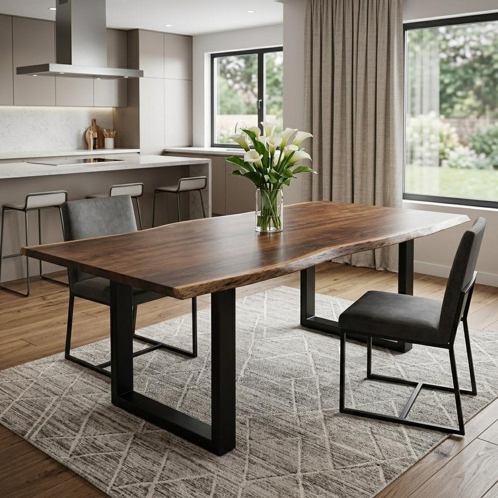 Brown and Black Solid Wood and Metal Sled Base Dining Table - 102-inch