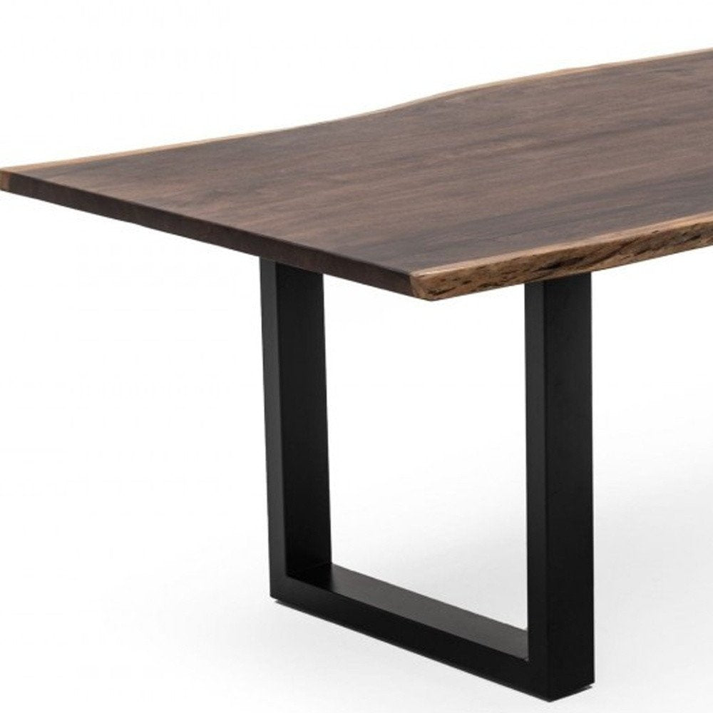 Brown and Black Solid Wood and Metal Sled Base Dining Table - 102-inch