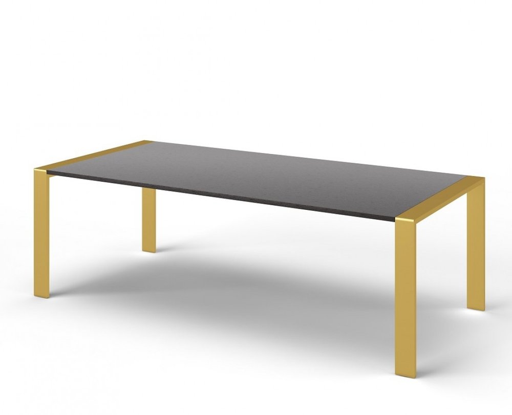 Gray and Brass Stainless Steel Dining Table - 95-inch