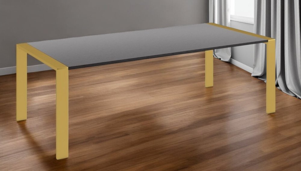 Gray and Brass Stainless Steel Dining Table - 95-inch