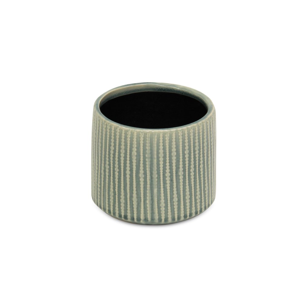Green Striped Ceramic Indoor Outdoor Round Pot Planter - 6-inch