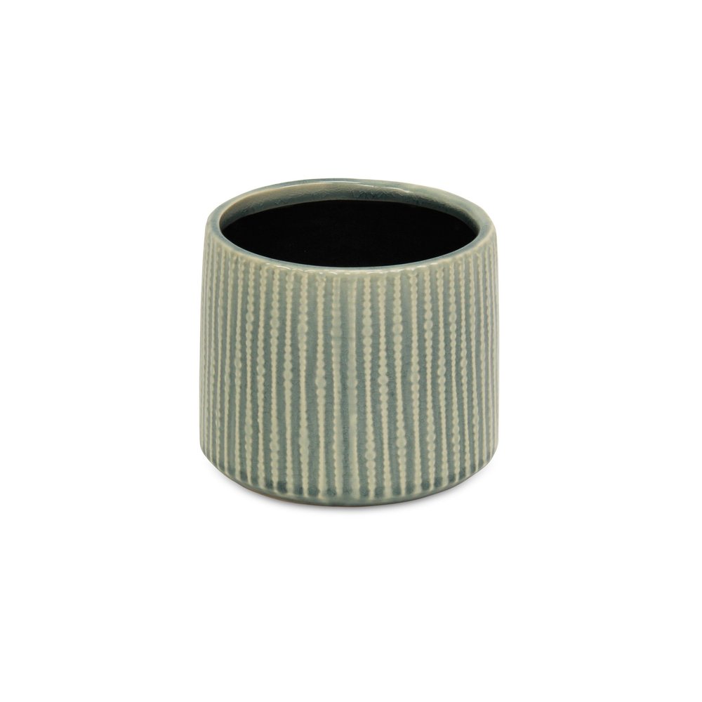 Green Striped Ceramic Indoor Outdoor Round Pot Planter - 6-inch