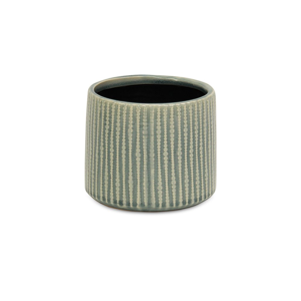 Green Striped Ceramic Indoor Outdoor Round Pot Planter - 6-inch