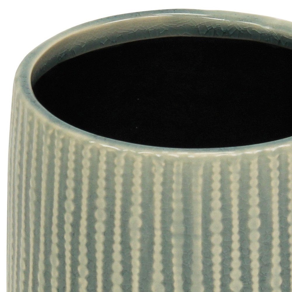 Green Striped Ceramic Indoor Outdoor Round Pot Planter - 6-inch