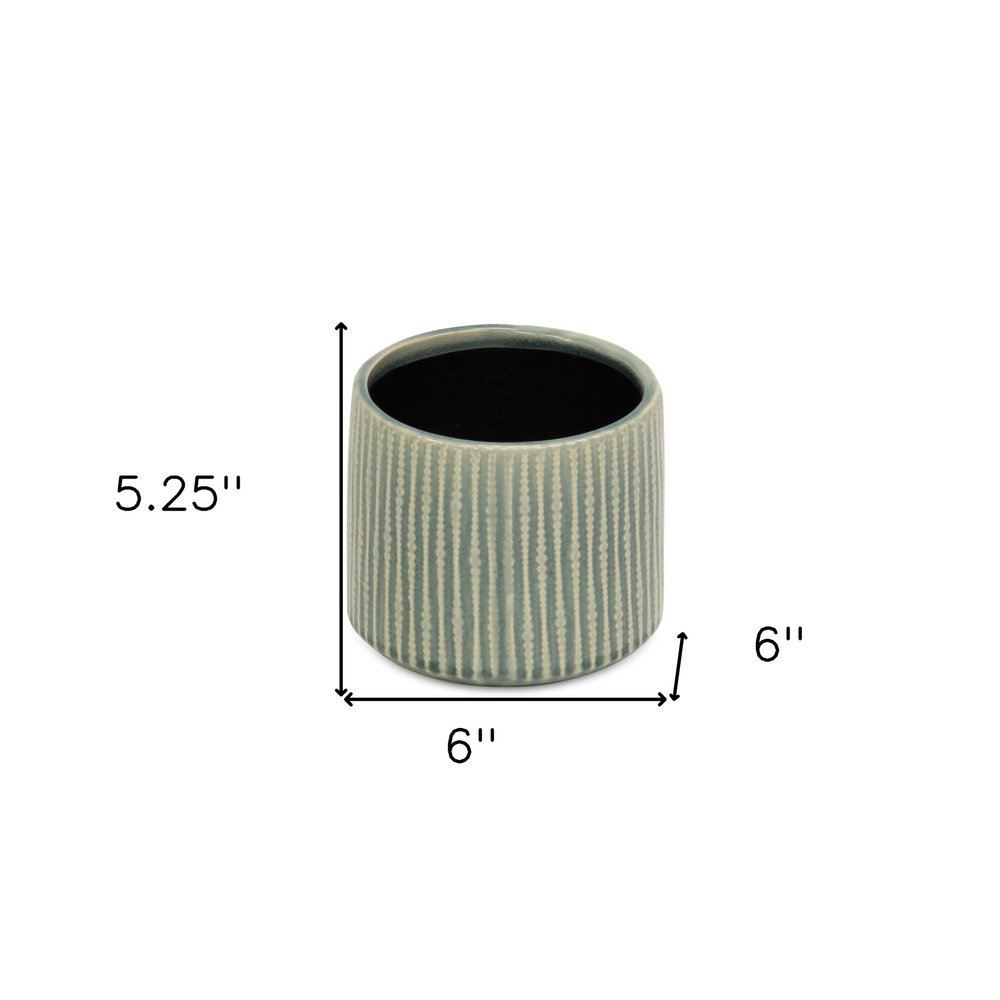 Green Striped Ceramic Indoor Outdoor Round Pot Planter - 6-inch