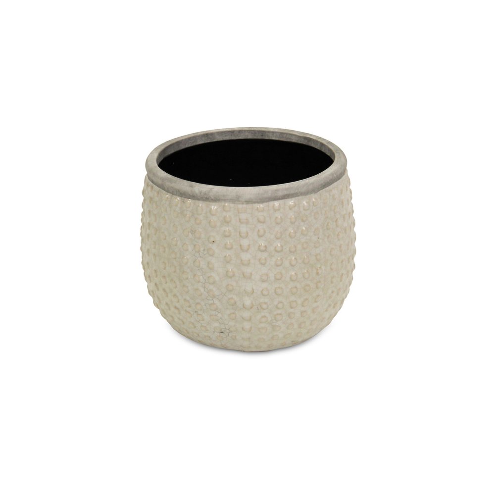 Beige Dot Ceramic Indoor Outdoor Round Pot Planter - 6-inch